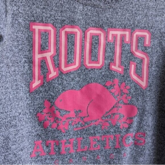 Roots pink & gray salt and pepper crew neck pullover sweater - Picture 3 of 6